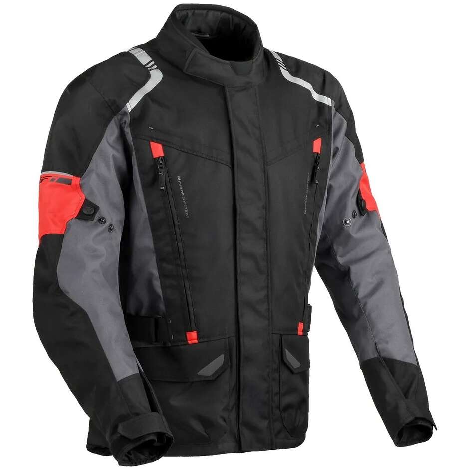 DIFI Navigator Aerotex Stoff Motorradjacke Schwarz Rot