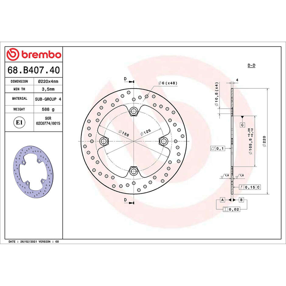 Disco Freno Moto Fisso Brembo Serie Oro 220 mm 68B40740