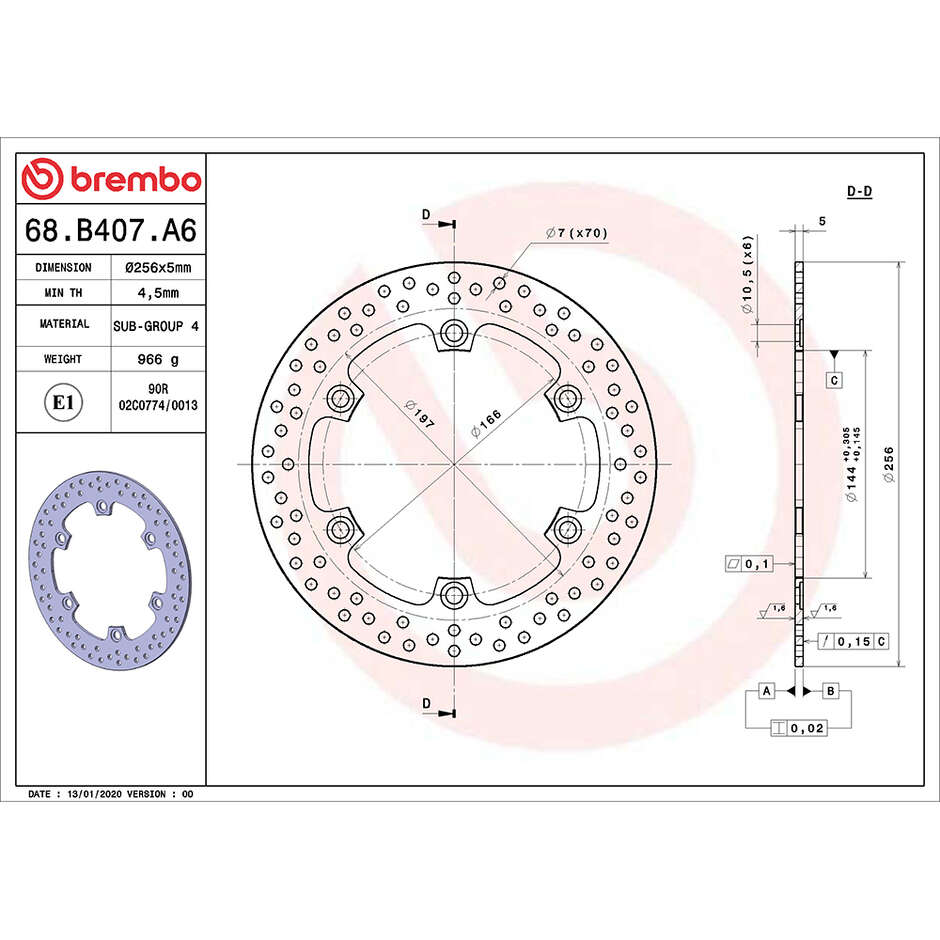 Disco Freno Moto Fisso Brembo Serie Oro 256 mm 68B407A6