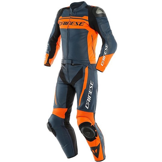 Divisible Leather Motorcycle Suit 2pcs Dainese MISTEL Black-Iris Orange