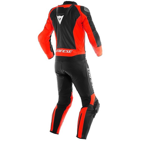 Divisible Leather Motorcycle Suit 2pcs Dainese MISTEL Black Red Fluo