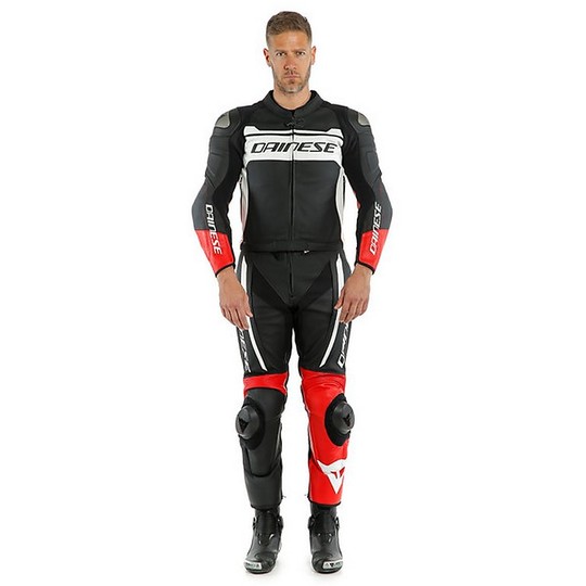Divisible Leather Motorcycle Suit 2pcs Dainese MISTEL Black White Red Lava