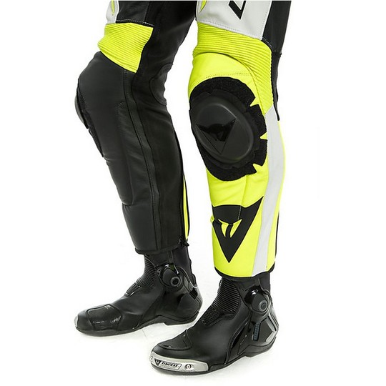 Divisible Leather Motorcycle Suit 2pcs Dainese MISTEL White Yellow Fluo Black