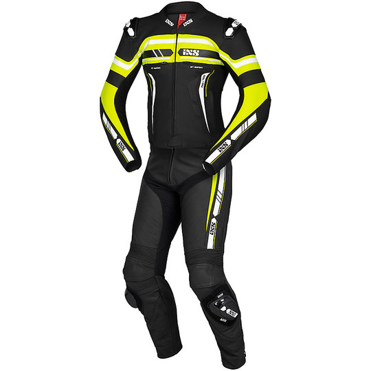Divisible Moto Suit In Ixs LD Leather Professional RS-700 2pcs. Black Yellow Fluo White