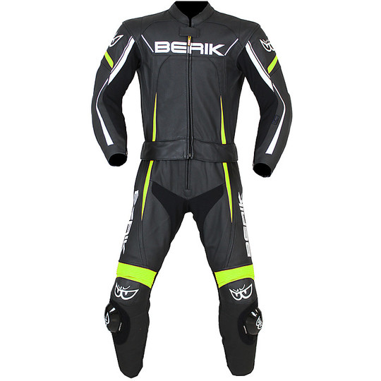 Divisible Motorcycle Suit In Leather Berik 2.0 Ls1-9112 Black White Yellow Fluo
