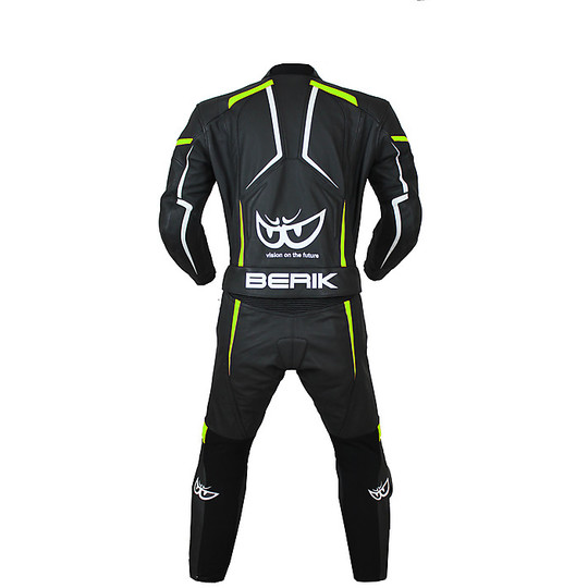 Divisible Motorcycle Suit In Leather Berik 2.0 Ls1-9112 Black White Yellow Fluo
