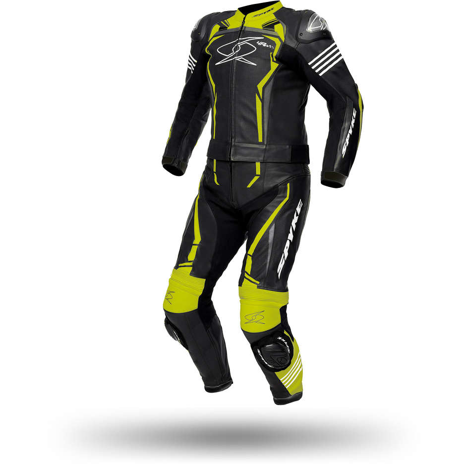 Divisible Perforated Motorcycle Suit Spyke ASSEN SPORT 2.0 Black White Yellow Fluo
