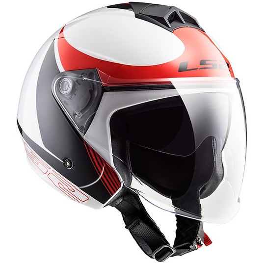 Double LS2 Visor Moto Jet Helmet OF573 TWISTER Plane White Black Red