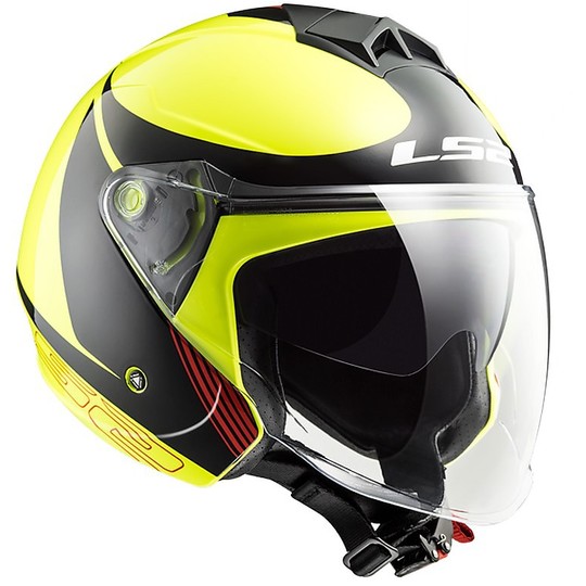 Double Vision LS2 Jet Motorcycle Helmet OF573 TWISTER Plane Yellow Black Red