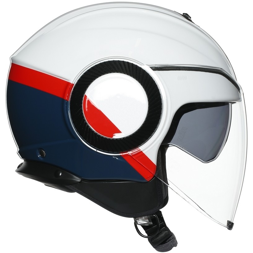 Double Visor Jet Motorcycle Helmet AGV ORBYT Multi BLOCK White Ebony Red Fluo