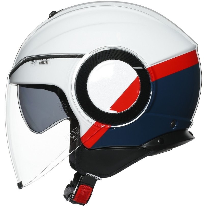 Double Visor Jet Motorcycle Helmet AGV ORBYT Multi BLOCK White Ebony Red Fluo