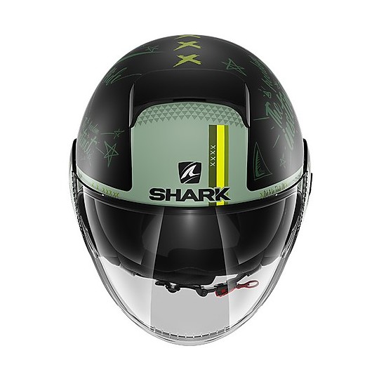 Double Visor Jet Motorcycle Helmet Shark NANO Tribute RM Mat Black Green Matt