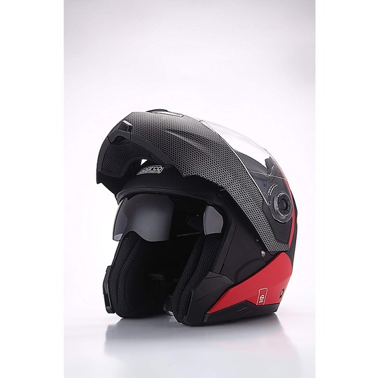 Double Visor Modular Motorcycle Helmet BHR Sparco SP505 Black Red