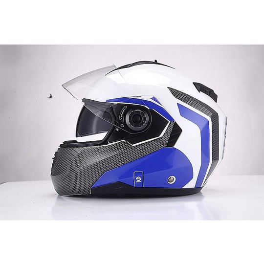 Double Visor Modular Motorcycle Helmet BHR Sparco SP505 White Blue