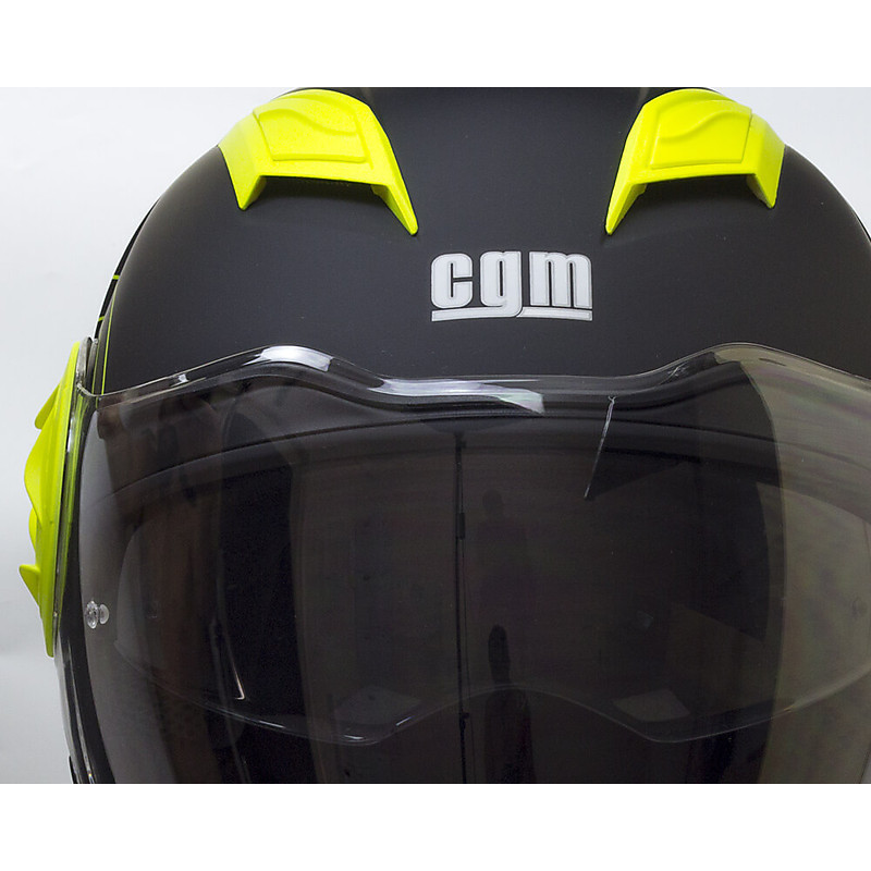 Double Visor Motorcycle Helmet Jet CGM 129s DIXON Black Matt Fluo Yellow