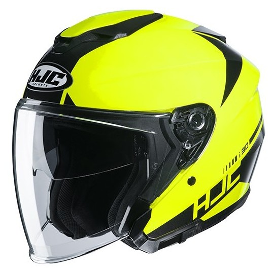 Double Visor Motorcycle Helmet Jet HJC i30 BARAS MC4H Yellow Fluo
