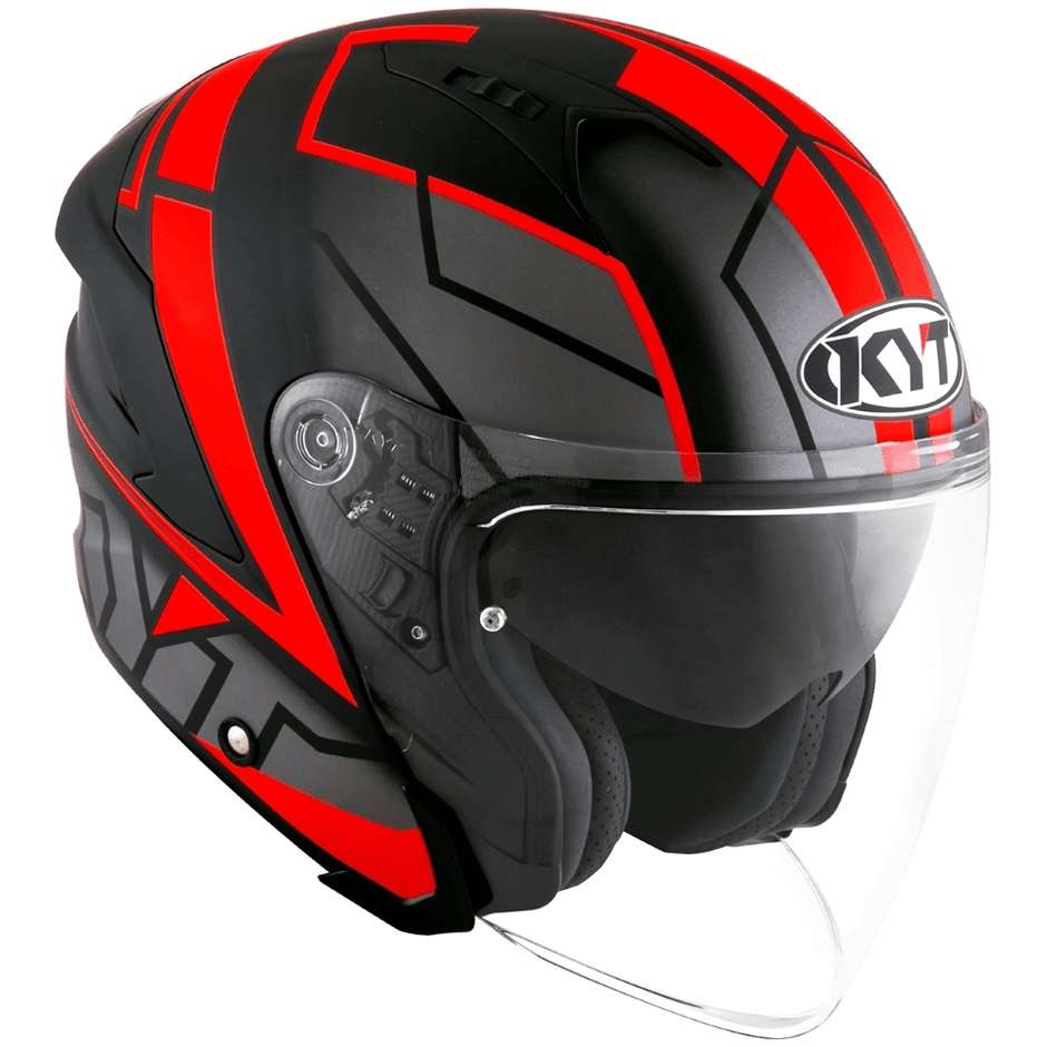 Double Visor Motorcycle Helmet Jet KYT NF-J Motion Matt Fluo Red