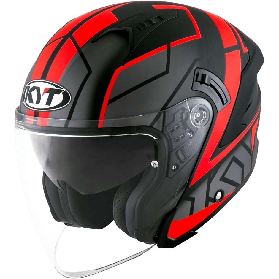 Double Visor Motorcycle Helmet Jet KYT NF-J Motion Matt Fluo Red