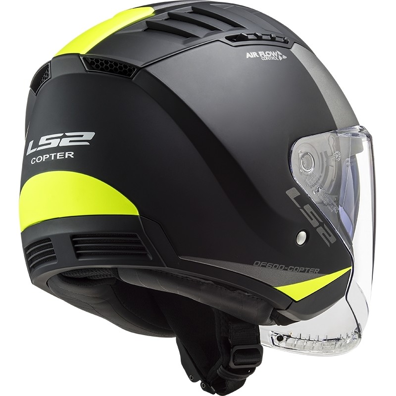 Double Visor Motorcycle Helmet Jet Ls2 OF600 Copter URBANE Black Yellow Fluo Matt