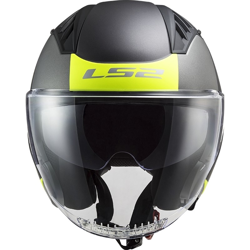 Double Visor Motorcycle Helmet Jet Ls2 OF600 Copter URBANE Black Yellow Fluo Matt