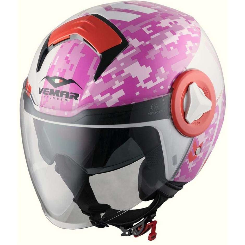 Double Visor Motorcycle Helmet Jet Vemar BREEZE Camo Pink White