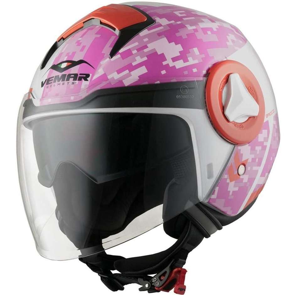 Double Visor Motorcycle Helmet Jet Vemar BREEZE Camo Pink White