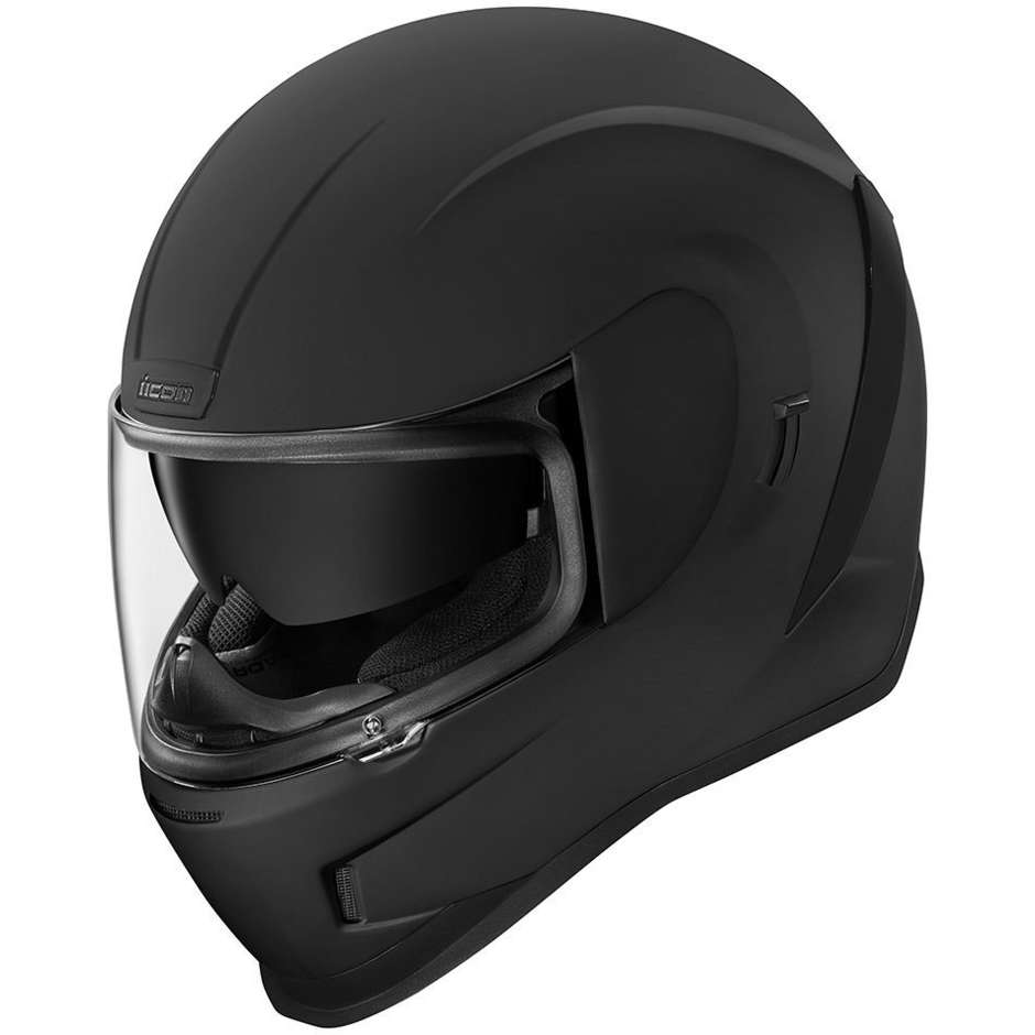 Dual Visor Integral Motorcycle Helmet Icon AIRFORM Solid Matte Black Rubatone