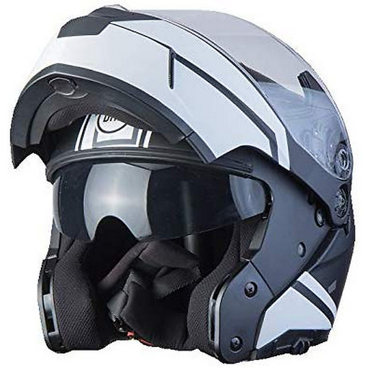Dual Visor Modular Motorcycle Helmet BHR 805 POWER Black White For Sale
