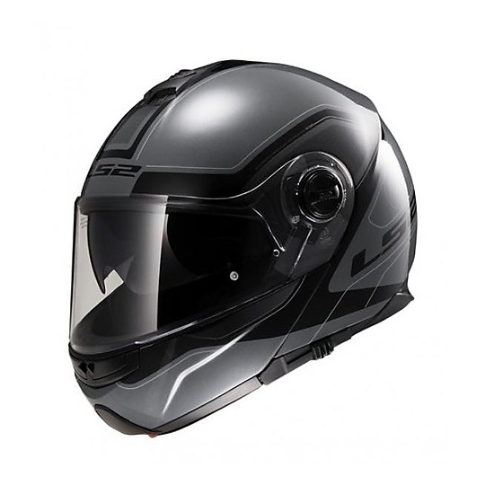 Dual Visor Modular Motorcycle Helmet LS2 FF 325 Strobe CIVIK Titanium / Black For Sale Online