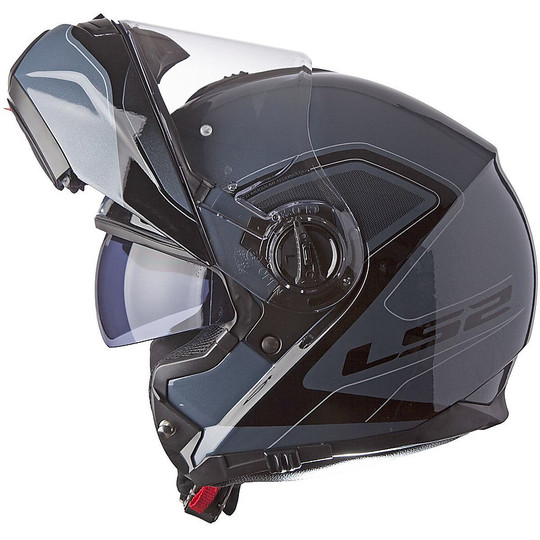 Dual Visor Modular Motorcycle Helmet LS2 FF325 Strobe CIVIK Titanium / Black
