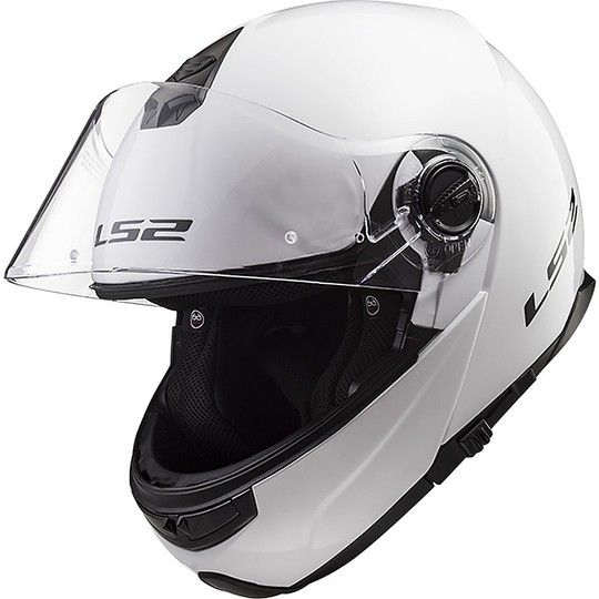 Dual Visor Modular Motorcycle Helmet LS2 FF325 Strobe Glossy White