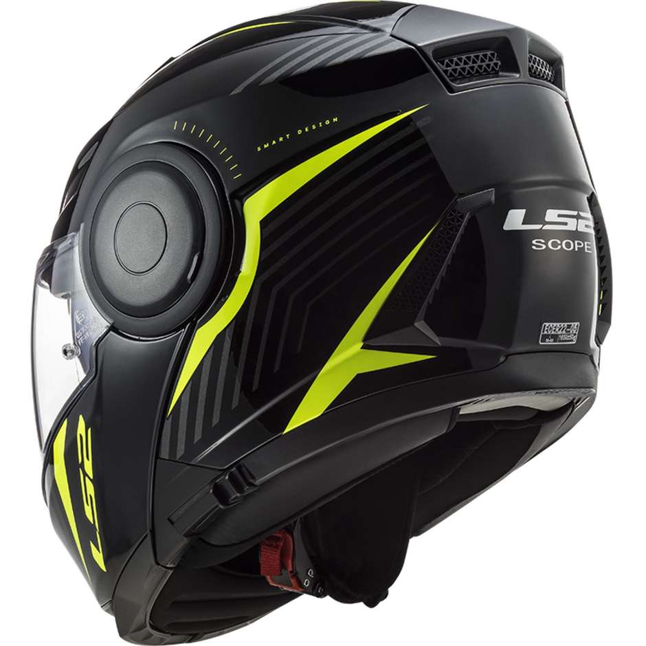 Dual Visor Motorcycle Modular Helmet Ls2 FF902 SCOPE Skid Black Yellow Fluo