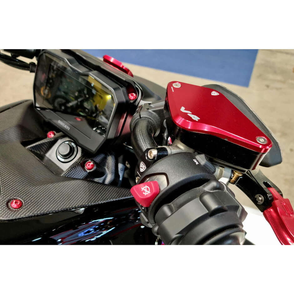 Ducati Diavel V4 Brake and Clutch Fluid Reservoir Caps - Touch Bicolor CNC Racing KT560 Red