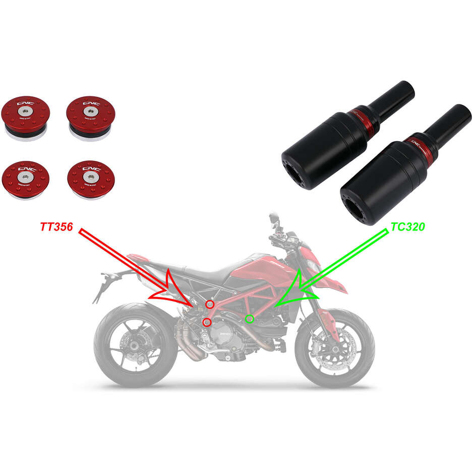 Ducati Hypermotard 950 Frame Caps Kit (for TC320 Mounting) CNC Racing TT356 Red