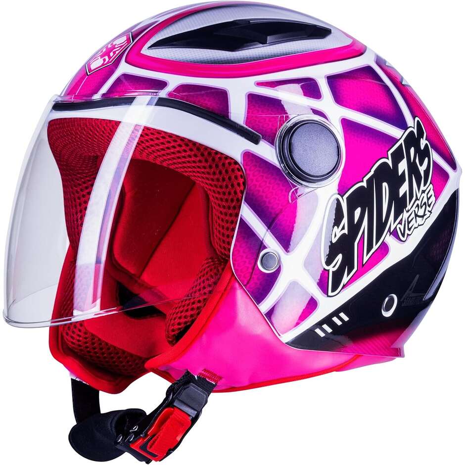 Ein Junior Spiderman Pink Jet-Motorradhelm