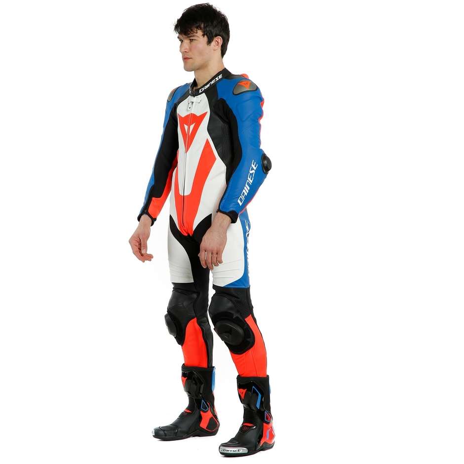 Einteiliger Moto Racing Lederanzug Dainese LAGUNA SECA 5 1 Stück Perforiert Schwarz Weiß Blau Rot