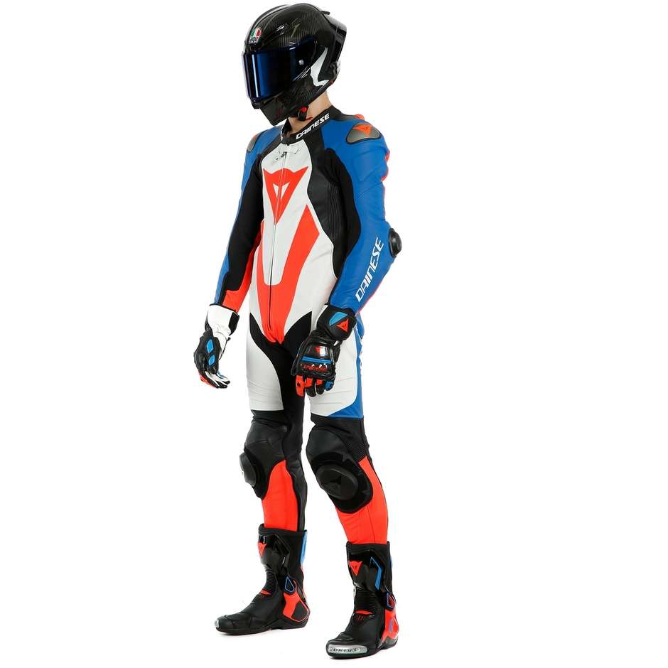 Einteiliger Moto Racing Lederanzug Dainese LAGUNA SECA 5 1 Stück Perforiert Schwarz Weiß Blau Rot
