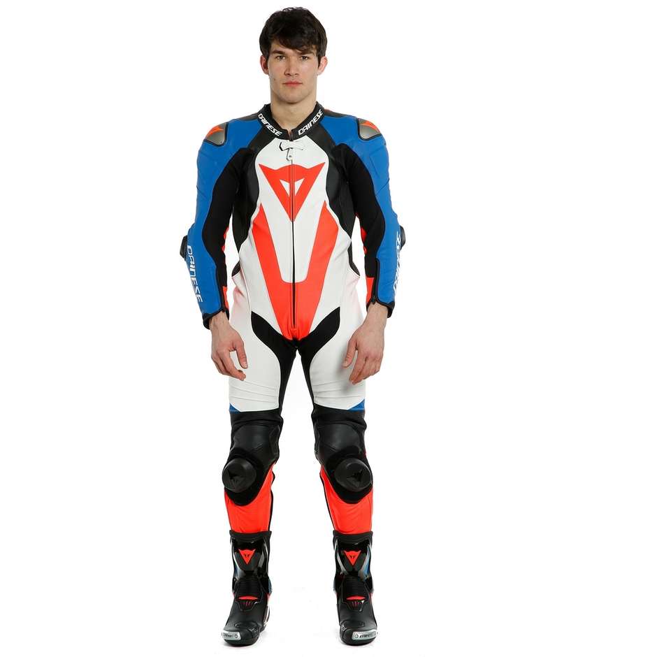 Einteiliger Moto Racing Lederanzug Dainese LAGUNA SECA 5 1 Stück Perforiert Schwarz Weiß Blau Rot