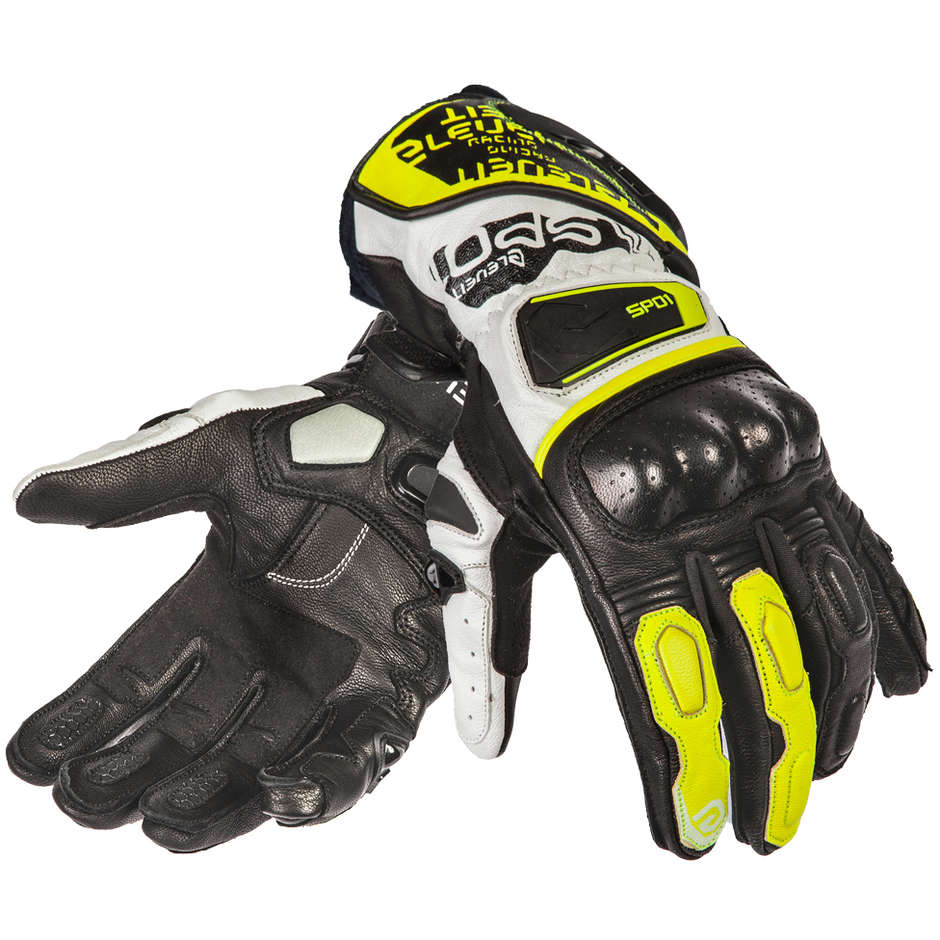 Eleveit Motorcycle Racing Gloves In Leather SP-01 CE Black Yellow Fluo