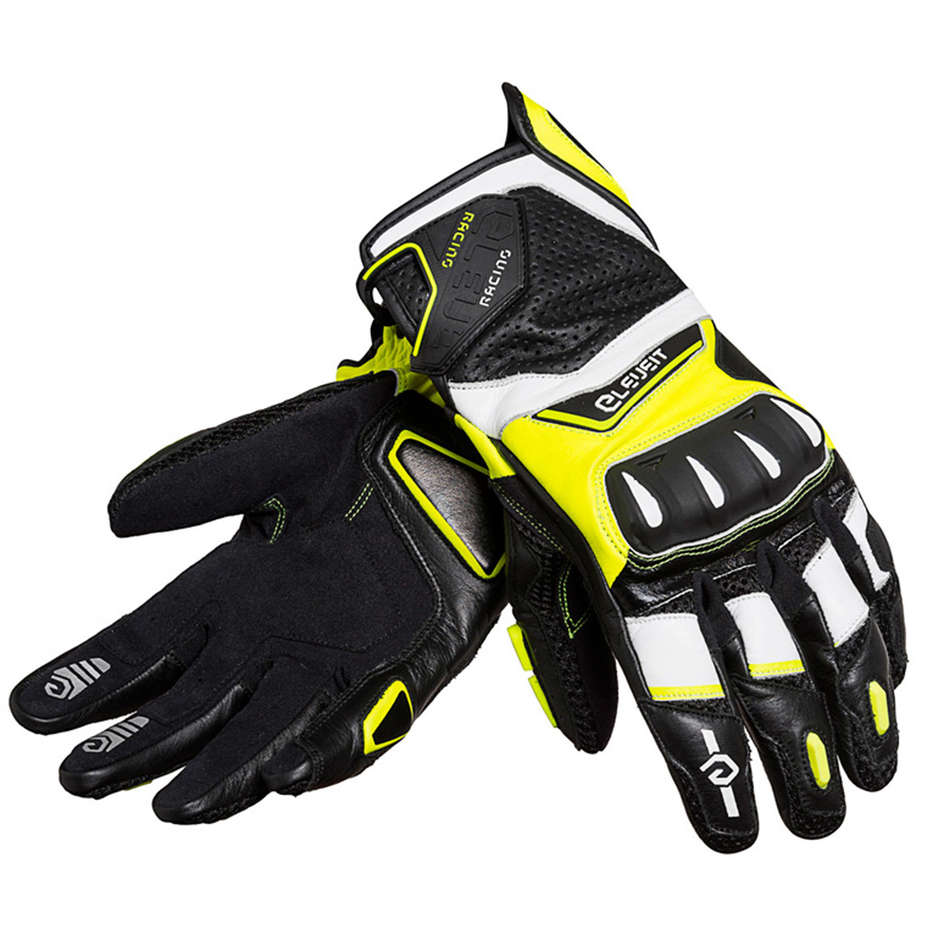 Eleveit Motorcycle Racing Gloves Short In RC1 CE Black Yellow Leather