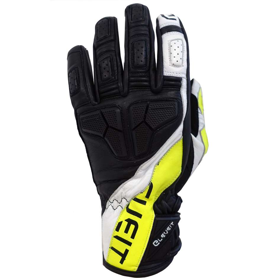 Eleveit ST1 CE Leather Motorcycle Gloves Black Fluo Yellow