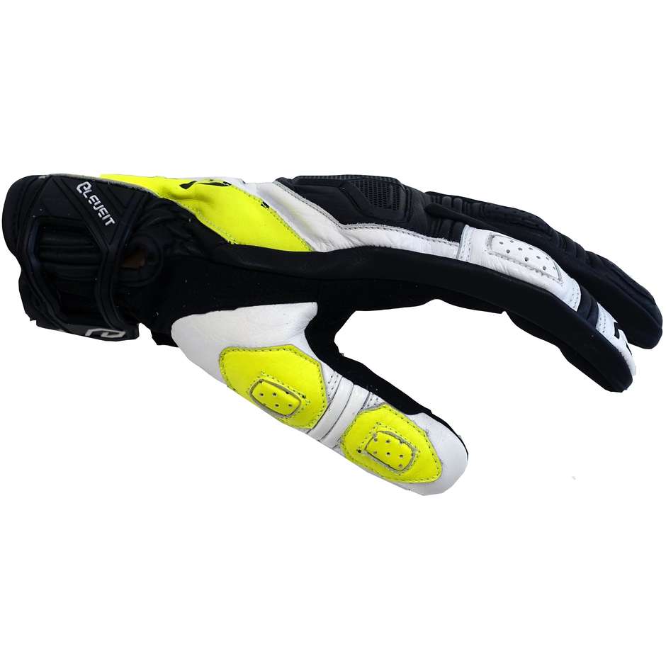 Eleveit ST1 CE Leather Motorcycle Gloves Black Fluo Yellow