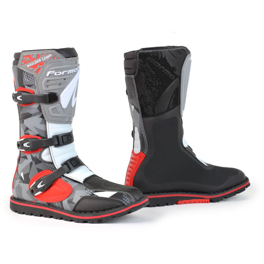 Enduro & Trial Motorcycle Boots Shape BOULDER COMP Camo Red White Gray