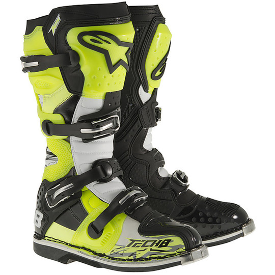 Enduro Motorradstiefel Alpinestars Tech 8 RS Fluo Gelb Schwarz Weiß