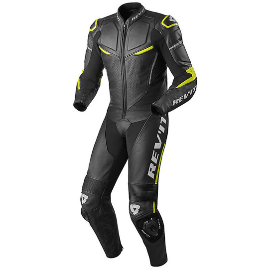 Entire suit Motorcycle Racing Leather Rev'it Masaru 1pc Black Fluorescent Yellow