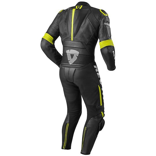 Entire suit Motorcycle Racing Leather Rev'it Masaru 1pc Black Fluorescent Yellow