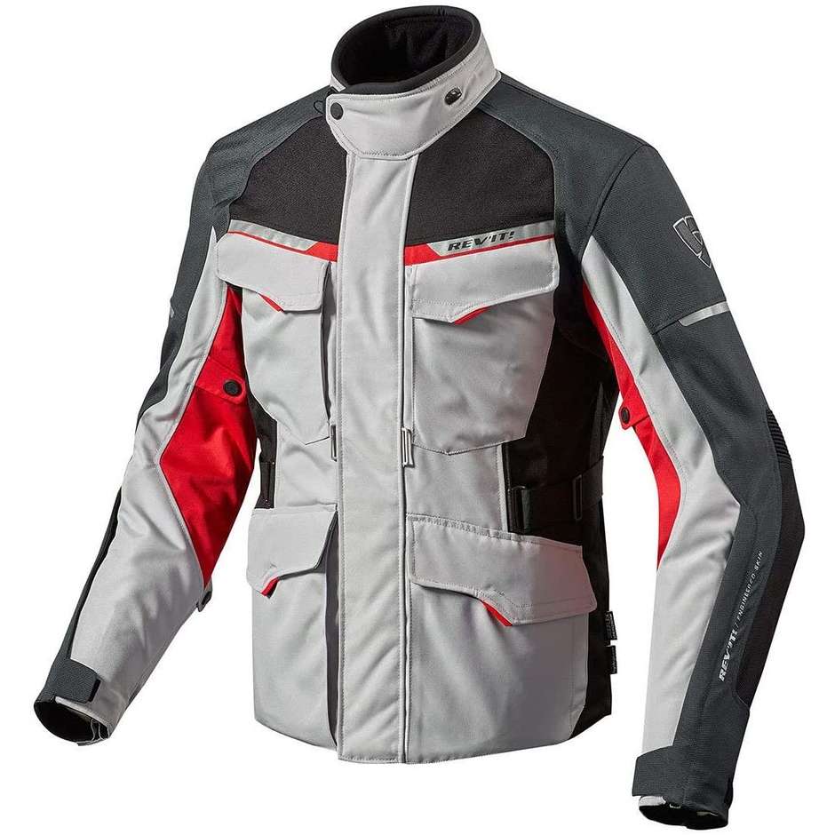 Fabric Motorcycle Jacket Rev'it OUTBACK 2 Silver Red