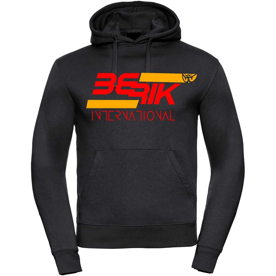 Felpa Berik 2.0 Con Cappuccio FC Dual Nera 03 Stampata Con Logo Rosso Fluo Arancio