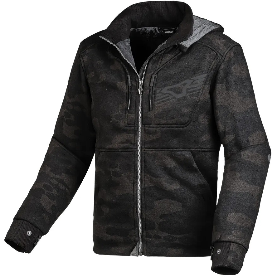 Felpa con cappuccio Moto District Nero Grigio camo taglia XS