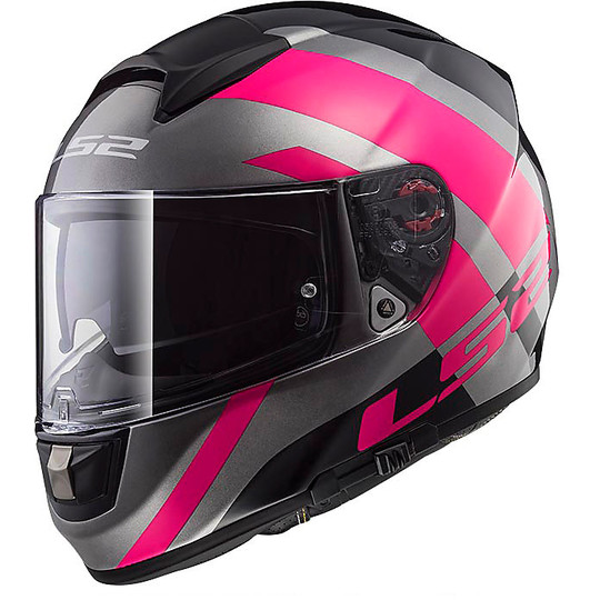 Fiber  Integral Helmet LS2 FF397 Vector Trident Titanium Pink Double Visor